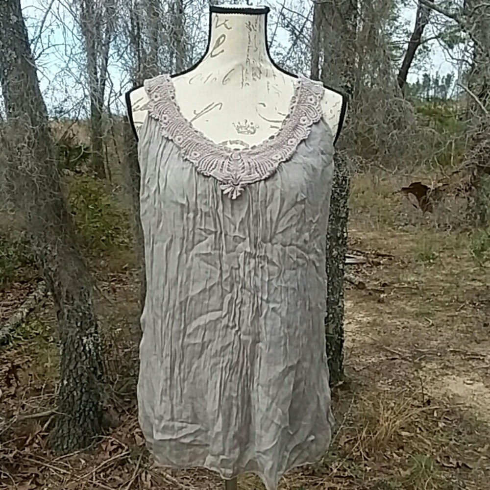 Carla Conti Gray Silk Lace Tank Blouse Size Large
